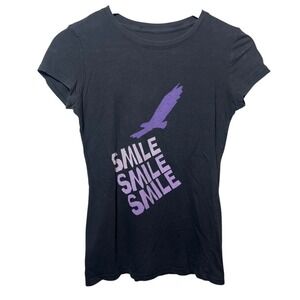 American Eagle Smile Graphic Tee S Black‎ Purple Eagle T Shirt Y2K Streetwear